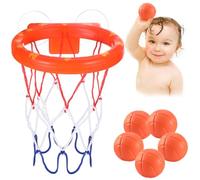 Giocattolo da bagno bambini canestro basket con ventosa, 5 palline, 3+ anni