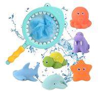 Giocattolo da Bagno per Bambini 1+ Anno,Giocattoli da Bagno con Cambio di Colore e Spruzzo d’Acqua,Set con Animali Marini e Retino da Pesca