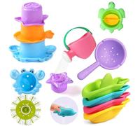 Giocattolo da bagno per bambini, 11 pezzi, senza muffa, set con bicchieri impilabili e annaffiatoio | giocattolo per l'acqua per vasca da bagno, piscina, giardino, senza BPA e sicuro (colori casuali)