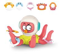 Giocattolo da Bagno per Bambini, Polipo Galleggiante con 5 Anelli di Diverse Forme e Colori (Red)