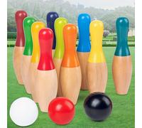Giocattolo da bowling per bambini in legno 10 birilli in legno Giochi sportivi