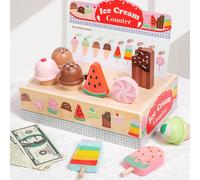 Giocattolo da casa delle bambole per bambini, negozio di gelati finti, bancone da caffetteria con cassa, giochi di ruolo interattivi in legno per l'educazione precoce Banco gelati Big Box,Piccola banc