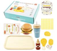 Giocattolo da cucina per bambini, giocattolo per hamburger in legno, giocattolo da cucina per alimenti, set realistico con vassoio e salsa di cola, regalo per bambini a partire dai 3 4 5 6 7 8 9 anni