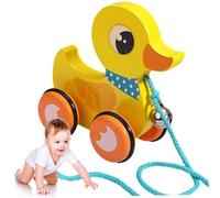 Giocattolo da tirare per bambini, Giocattolo da tirare in legno con campanello e ruota antiscivolo, Anatra interattiva per bambini da 1 a 3 anni, Sviluppa mobilità, equilibrio e capacità di coordinaz