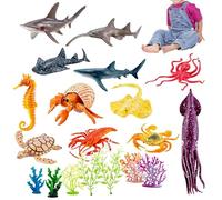 Giocattolo di creature marine per bambini, gioco educativo e realistico da serbatoio, 21 pezzi, statuette da gioco di creature marine, educativo per bagno, acqua, piscina, spiaggia, acquario