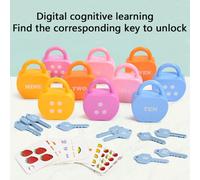 Giocattolo educativo digitale per bambini a forma di mela con sblocco a chiave, gioco di sblocco lettere digitali, gioco di abbinamento carte animali e frutta (include serratura, cinque chiavi, cinque