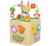 Giocattolo Educativo per Bambini Cubo Attività Legno Perline Ingranaggi Forme Rotanti Apprendimento Manuale Coordinazione Motoria Bordo Arrotondato Adatto a Asilo Nido Gioco in Casa Aula Scolastica