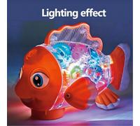 Giocattolo elettrico a dondolo con ingranaggi trasparenti a forma di pesce per bambini e bambine di età 2-8 anni, con luci LED musicali, coda che si muove, occhi rotanti, movimento universale, in plas