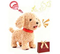 Giocattolo Elettronico Interattivo per Cani, Cane Robot Froplay con Rilevamento del Tocco e Mimica Vocale, Movimento della Lingua e Leccatura, Telecomando Al Guinzaglio, per Bambini yellow