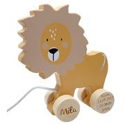Giocattolo in legno con leone, personalizzabile, realizzato a mano, a partire da 1 anno, Tryco Baby Toy in legno, regali personalizzati per bambini, animali in legno con nome e date di nascita