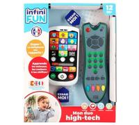 Infini Fun - My Duo High-Tech telefono + telecomando - 1 telecomando trilingue francese/inglese/spagnolo e 1 telefono ultra realistico! - Giocattoli d'imitazione Multi-apprendimento da 12 mesi