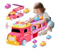 Giocattolo per camion per bambini, auto principessa pista di deformazione rosa, 6 in 1, camion giocattolo con suoni e luci, Natale compleanno per 2 3 4 anni, ragazzo ragazze auto giocattolo regalo