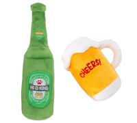 Giocattolo per cani alla birra che scricchiola - ispirato alle bevande | croccanti, set di bottiglie e tazze in morbido peluche | da per cuccioli, attività indoor ed outdoor