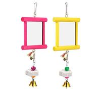 Giocattolo per polli - Altalena con specchio per pollaio, Spechio giocatolo Chickenn, Arricchimento pr macinare il becco dello specchio Chickenn, Giocattolo da beccare in legno con campanello,