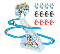 Giocattolo per scalare scale pinguini - Set di piste scorrevoli automatiche in ABS da 25,5 cm, 12 pinguini giocattoli per scalare scale con batterie, gioco interattivo per genitori e figlio