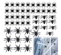 Giocattolo Ragni Finti in Plastica Realistica per Decorazioni Halloween + Set da 50 Pezzi + Diverse Dimensioni + Colore Nero con Occhi Rossi