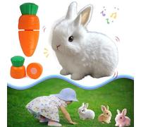 Giocattolo realistico interattivo pasquale a forma di coniglietto, può camminare, parlare, saltare e scuotere le orecchie, suono realistico del movimento, regalo di Pasqua per bambini(White)