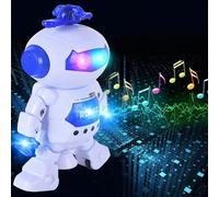 Giocattolo robot da passeggio per bambini - Robot da ballo che gira a 360° con luci LED lampeggianti e musica, giocattolo robot elettronico interattivo intelligente per bambini, giocattolo da passeggi