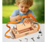 Giocattolo scatola di attività in legno per bambini, progettato per allenare le abilità meccaniche e la flessibilità delle mani. Con uno scomparto di archiviazione con coperchio a ribalta, è adatto pe