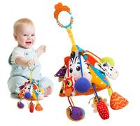 Giocattolo sensoriale con coulisse - Passeggino in peluche e sonaglio per auto con massaggiagengive | Giocattolo da viaggio interattivo educativo per culla, seggiolino auto e passeggino per la motoria