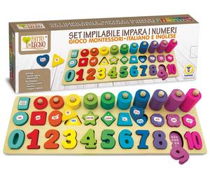 Giocattolo Set Impilabile Impara i Numeri Interamente in Legno Colorato Teorema