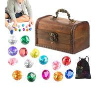 Giocattolo subacqueo con 15 grandi diamanti colorati con scatola del tesoro dei pirati e borsa a rete per ragazzi e ragazze pietre preziose subacquee nuoto allenamento giocattoli regalo