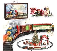 Giocattolo treno - Trenino natalizio retrò con rumori, luci, spray e batterie ricaricabili - include locomotiva, carri e scene di cartone, adatto per bambini dai 3 anni in su.