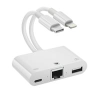 Giochem Adattatore di rete Ethernet 2 in 1 da Lightning e tipo C a RJ45, con porta di ricarica e porta USB, supporta unità flash USB/tastiera/mouse/came, plug and play, supporta rete Ethernet da 100