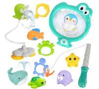 Giochi Bagnetto, 12 Pezzi Giocattoli da Bagno per Bambini, Giocattolo Pesca con Asta Rete e Giocattoli Sensoriali a Forma di Animale Che Spruzzano, Giocattolo a Acqua per Bagno, Piscina, Spiaggia