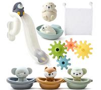 Giochi Bagnetto, 16 Pezzi Giocattoli da Bagno per Bambini con Pista, Barchette da Bagno Impilabili e Borsa Contenitore, Giocattoli Educativi Giochi Acqua Giochi Vasca da Bagno Bambini 1 2 3 4 Anni