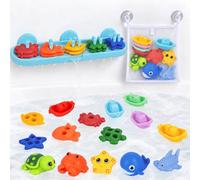 Giochi Bagnetto, 27 Pezzi Giocattoli da Bagno per Bambini con Gioco Forme e Colori in Silicone, Barche Impilabili e Animali Marini da Spremere, Giocattoli Educativi Giochi Acqua Bambini 1 2 3 4 Anni