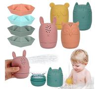 Giochi Bagnetto, 8 pezzi Morbido Silicone Giochi Bagnetto Neonato Giocattoli con Apertura, e Senza BPA, Giochi Vasca da Bagno Bambini per Bagno, Piscina, Spiaggia, Natale, Regalo di Compleanno