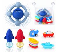 Giochi Bagnetto Bambini , 11 pezzi Giocattoli da Bagnetto per Bambini, con UFO Rotante Sensoriale, Razzo spruzza acqua, Barche Impilabili e Collegabili, Giochi d’Acqua per Vasca e Piscina