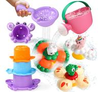 Giochi Bagnetto Neonato 1 Anno - Giochi Educativi per Bambini 6-12 Mesi Set Bagnetto 8 Pezzi con Spinner Ventosa, Tazze e Annaffiatoio Bambino Regalo Originale