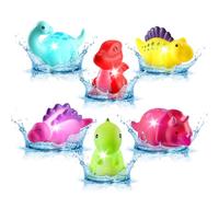 Giochi Bagnetto Neonato Dinosauro Luminosi, 6 Pezzi Giochi da Bagno Senza Buchi Antimuffa, LED Giocattoli Acquatici Sensoriali ad Attivazione Idrica, Giocattolo Galleggiante Piscina Bimbo Bimba