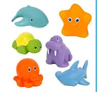 Giochi Bagnetto per Bambini, Confezione 6pz, Testati per Sostanze Nocive e BPA, Giocattoli Galleggianti a Forma di Animali per Vasca da Bagno da 6 Mesi in Su, Sviluppa Abilità Motorie e Forza di Presa