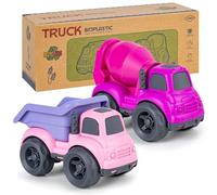 Giochi Bambini 1-3 Anni | Camion Costruzione (Betoniere + Autocarro) - Giocattolo Ecologico in Paglia Naturale e Plastica Riciclata | Ideale per Spiaggia, Giardino e Sabbia | Facile da Lavare （Rosa）