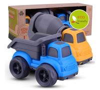 Giochi Bambini 1-3 Anni | Camion Costruzione (Betoniere + Autocarro) - Giocattolo Ecologico in Paglia Naturale e Plastica Riciclata | Ideale per Spiaggia, Giardino e Sabbia | Facile da Lavare（Blu）