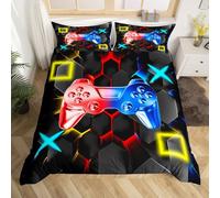 Giochi Copripiumino Ragazzi Gamer Gaming Console Bedding & Lino Moderno Video Game Set Biancheria Da Letto Per Bambini Esagonale Geometrico Copriletto Morbido Trapunta 3 Pz King Size