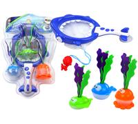 Giochi da bagno 2in1: retino squalo e canestro con pesciolini e alghe