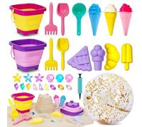 Giochi da Spiaggia Per Bambini 31 Pezzi, Set Giochi Giardino, Giocattoli Sabbiera Con Secchiello Mare 2L, 16'' Pallone Bambini Gonfiabile, Stampi Per Gelato, Gemme, Con Confezione Regalo
