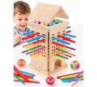 Giochi da Tavolo in Legno per Bambini 3 4 5 6 Anni, Giochi di Società per Ragazzi e Ragazze, Gioco Montessori Educativo per Abilità Motorie, Gioco Famigliare con Bastoncini Colorati, Palla e Dado