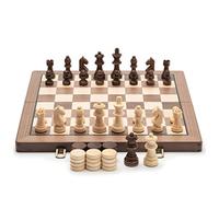 giochi da viaggio, Set di dama for scacchi realizzato a mano in noce da 15 pollici con 2 regine extra, gioco tavolo in 1