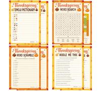 Giochi di festa del Ringraziamento per 25 giocatori, carte da gioco per | Word Scramble and Pictionary - Carte da gioco con chiave di risposta per feste del Ringraziamento, gruppi