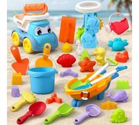 Giochi di sabbia per bambini, set di giocattoli da spiaggia per bambini da 30 pezzi: pala, carrello, secchiello per la sabbia e stampi per giochi sull'acqua e sulla neve, colorati, spiaggia