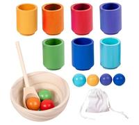 Giochi di smistamento dei colori dell'arcobaleno per bambini dai 3 anni in su, gioco di smistamento in legno con palline, ciotola, cucchiaio e custodia, giocattoli educativi di abbinamento dei colori