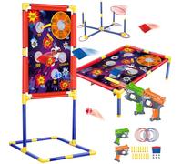 Giochi di tiro per Bambini - 3-in-1 Bean Bag Toss & Shooting & Ring Toss Carnival Outdoor Game Set con 2 giocattoli di sparatutto Blasters, Garden Indoor Outdoor Toys for Boys Girs Ages 5 6 7 8 9 10+