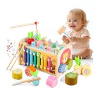 Giochi Montessori 1 Anno, 9 in 1 Giocattoli Bambini Cubo Multiattivita Legno Gioco Educativi Bambi con Giochi Pesca, Strumenti Xilofono, Acchiappa La Talpa, Regalo Compleanno 2 3 4 5 Anni 12 18 Mesi