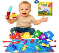 Giochi montessori 1 anno con libro sensoriale neonati incluso - Set educativo 2 in 1 per bambini 0-3 anni - Pesca interattiva in stoffa - Libri neonati animali - Regalo perfetto per bimbo curioso