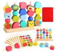 Giochi Montessori 2 Anni in Legno per Bambini Infilare Perline Frutta Impilare